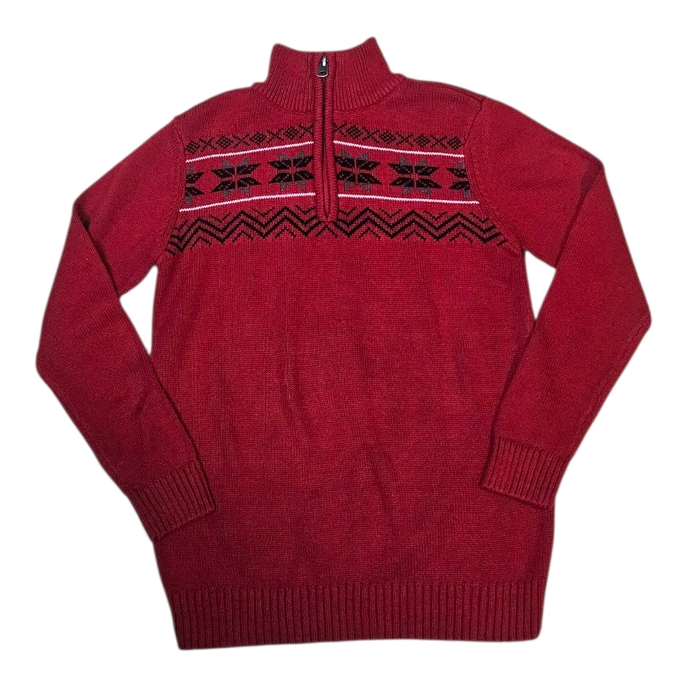 Urban Pipeline Boys Holiday Sweater Size 12 Quarter Zip Fair Isle Red Black